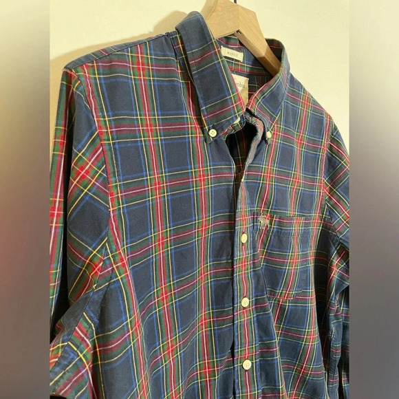 Abercrombie & Fitch Men’s Shirt XXL Blue Button Down Muscle Fit Preppy Plaid Y2K - Picture 2 of 10